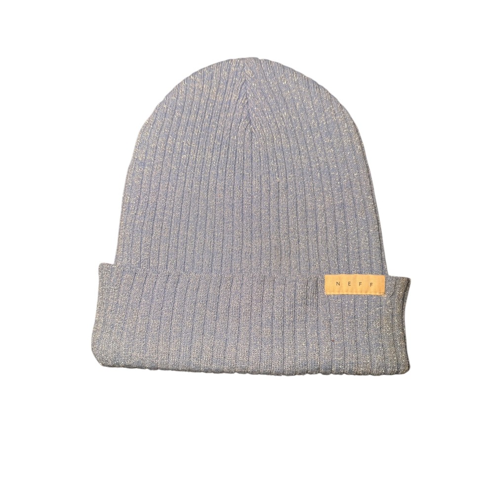 Neff Beanie Light Blue Metallic Shimmer Ribbed Knit Slouchy Hat 17FZ05RD